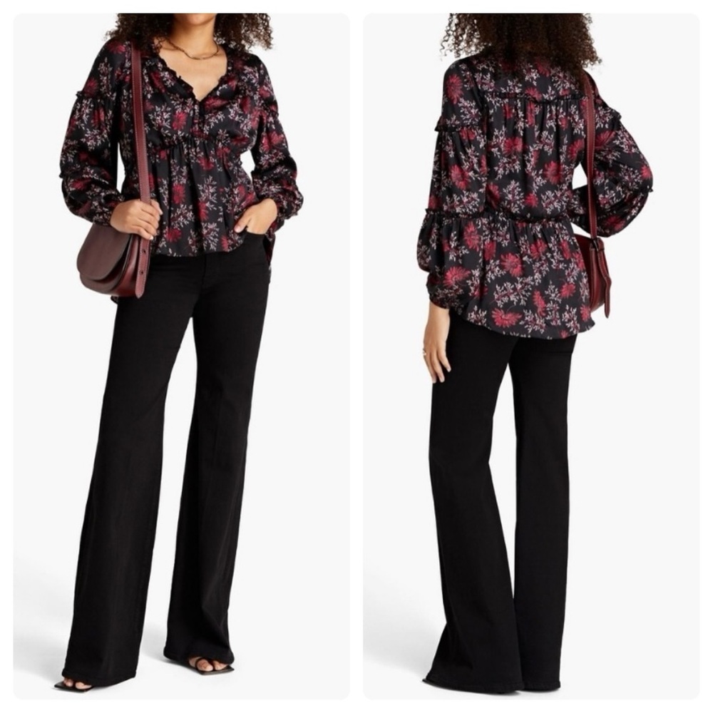 cinq a sept simmons empire peasant top with ruffles floral black & red